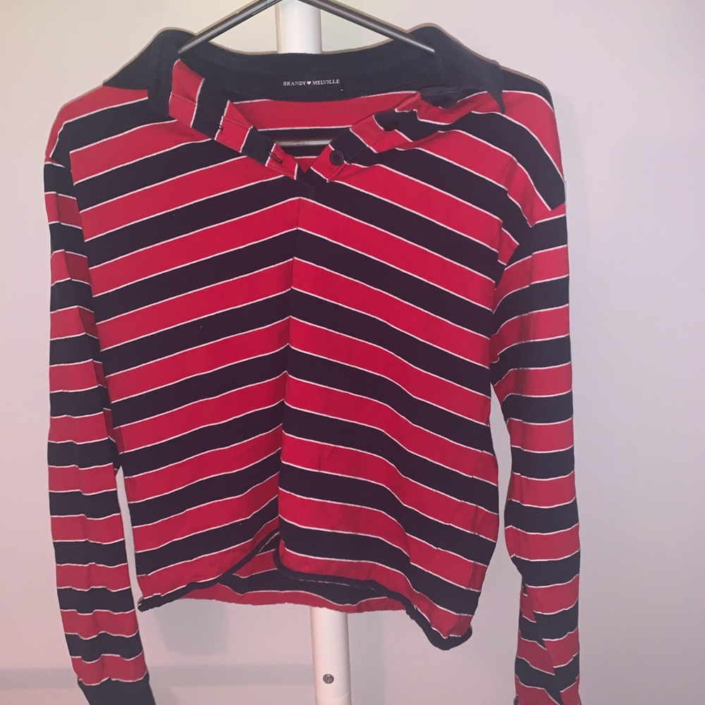 Red and Blue Brandy Collared Top